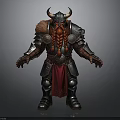 Horned Warrior Character With Red Beard Metallic Armor And Red Cape