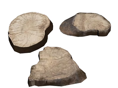 Natural Plant Wood Stump Slices With Three Irregular Shapes And Wood Grain Texture 3d model
