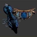 Ethereal Armored Character With Blue Crystal Head And Purple Deer With Blue Antlers