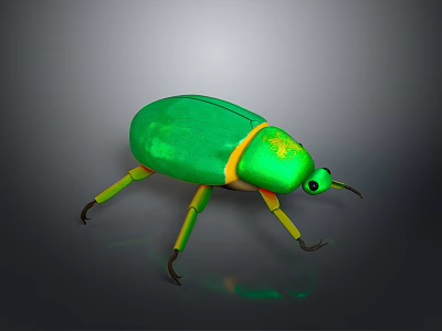 3D Rendered Green Beetle with Yellow Accents Shiny Body Long Antennae and Black Eyes 3d model