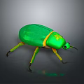 3D Rendered Green Beetle with Yellow Accents Shiny Body Long Antennae and Black Eyes