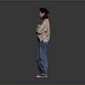 Man Wearing Beret And Striped Long Sleeve Shirt Standing With Arms Crossed Against Gray Background
