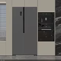 Modern Kitchen With Stainless Steel Double Door Refrigerator And Built In Appliances