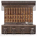 Modern Bar Counter With Backlit Wine Rack And Metal Stools 3d model