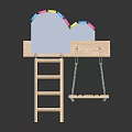 Colorful Roof Gray Toy House With Wooden Platform Ladder And Swing