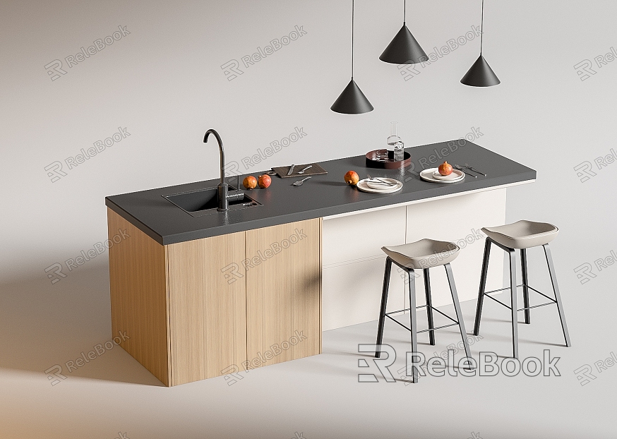 Modern Bar Chair Combination Western Kitchen Bar Counter Central Island Sink Bar Chair model