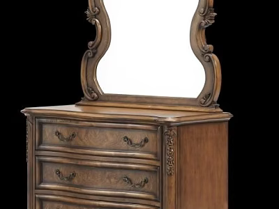 Classic Wooden Dresser With Carved Mirror And Ornate Drawer Details 3d model