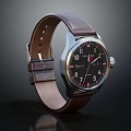 Luxury Wrist Watch With Brown Leather Strap Silver Case Black Dial And Red Hands