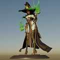 Mystical Game Movie Character With Wide Brimmed Hat Green Hair And Green Magical Flames
