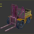 Vintage Rustic Forklift With Green Yellow Body Large Rusted Wheels And Metal Forks
