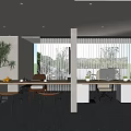 Modern Office Interior Workspace With Desks Computers Chairs Plants And Window Blinds 3d model
