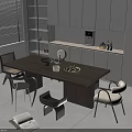 Stylish Modern Dining Table Set With Wooden Tabletop Minimalist Chairs And Fruit Bowl