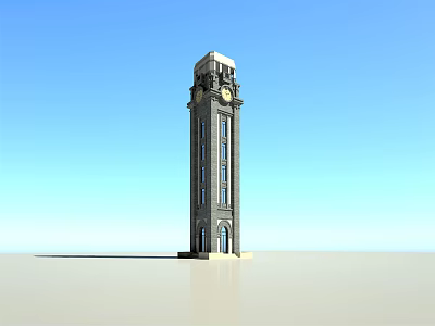 Tall Brick Clock Tower With Classic Architecture Against Blue Sky 3d model