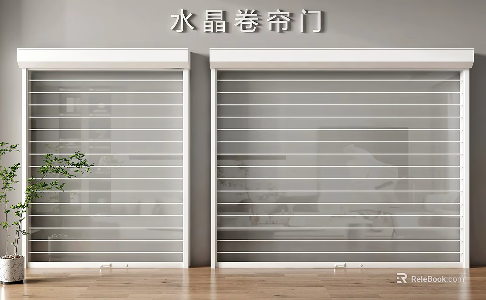 Transparent Crystal Roller Shutter Doors With Striped Design In Modern Home Interior 3d model 