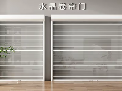 Transparent Crystal Roller Shutter Doors With Striped Design In Modern Home Interior 3d model