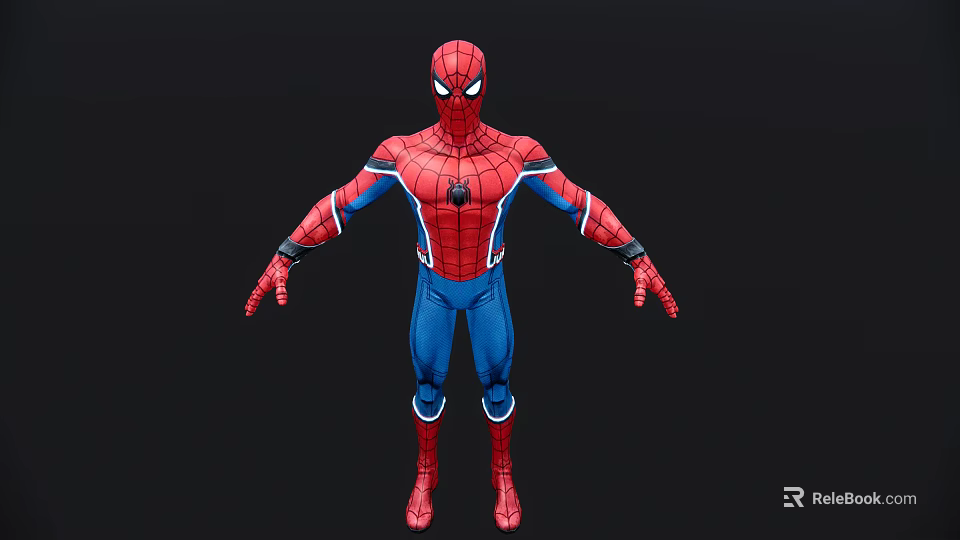 Spider Man Game Movie Character in Red Blue Suit With Spider Emblem Outstretched Arms 3d model 