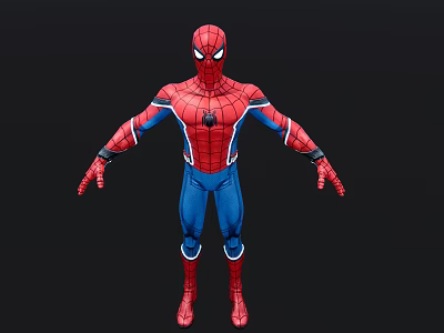 Spider Man Game Movie Character in Red Blue Suit With Spider Emblem Outstretched Arms 3d model