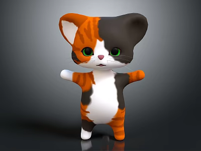 Cute 3D Cartoon Cat Character With Orange Black White Fur And Green Eyes 3d model