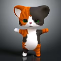 Cute 3D Cartoon Cat Character With Orange Black White Fur And Green Eyes
