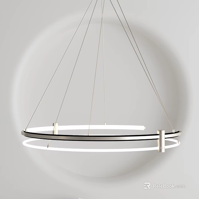 Modern Minimalist Hanging Chandelier With Double Circular LED Rings And Metal Frames 3d model 