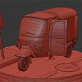Yellow Tuk tuk Model Display With Parking Sign On Roadside Platform