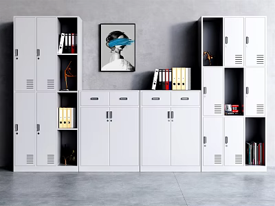 White Bookcase With Multiple Compartments For Office Books And Folders Storage 3d model