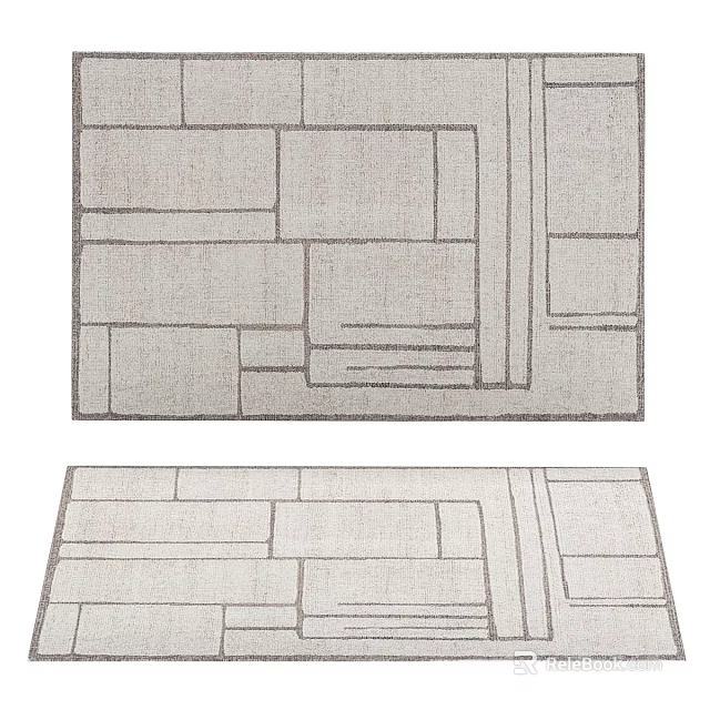 Square Rug With Modern Geometric Patterns Neutral Tones And Minimalist Design For Home Decor 3d model 