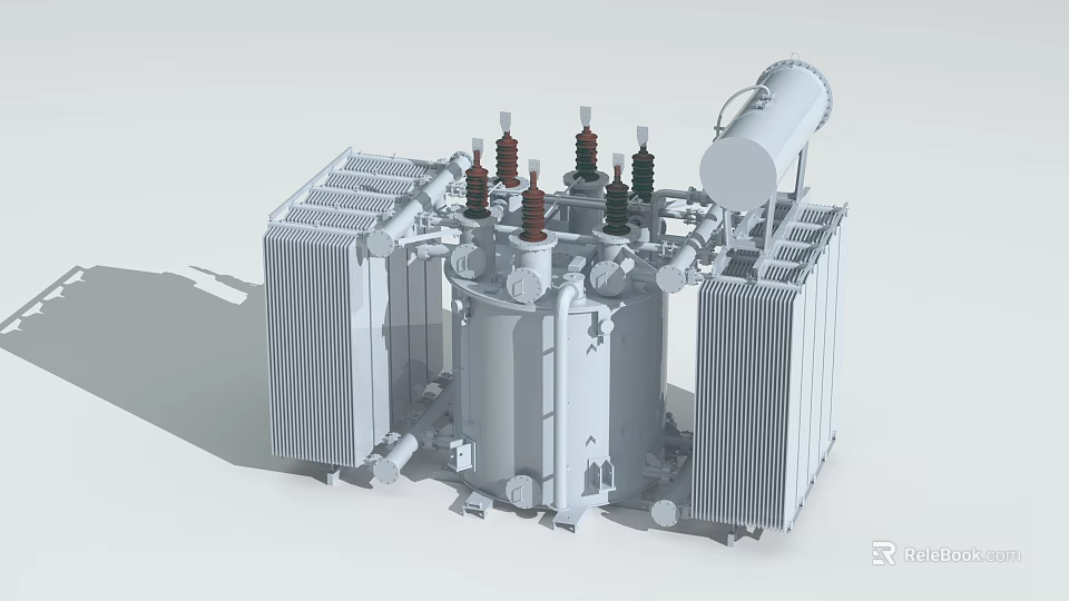 Heavy Duty Industrial Transformer Featuring Cooling Radiators Insulation Bushings And Oil Tank 3d model 