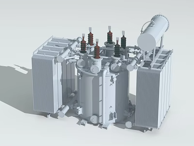 Heavy Duty Industrial Transformer Featuring Cooling Radiators Insulation Bushings And Oil Tank 3d model