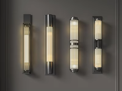 Modern Wall Lamps Design With Illuminated Glass Tubes Metal Frames Mounted On Gray Wall 3d model