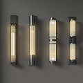 Modern Wall Lamps Design With Illuminated Glass Tubes Metal Frames Mounted On Gray Wall
