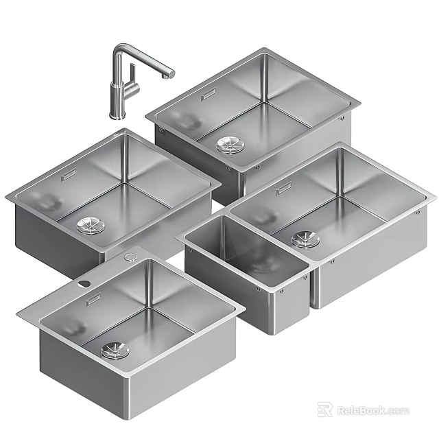 Stainless Steel Kitchen Sinks With Various Sizes And Modern Bowl Configurations 3d model 
