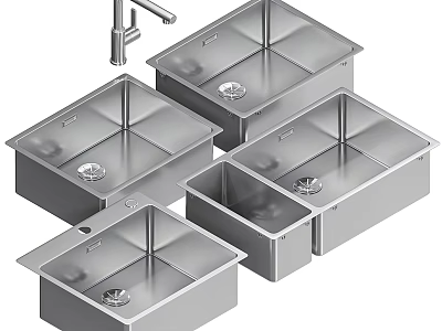 Stainless Steel Kitchen Sinks With Various Sizes And Modern Bowl Configurations 3d model