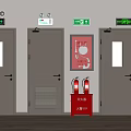 Fire Safety Setup With Exit Doors Exit Signs Fire Extinguishers And Hydrant 3d model