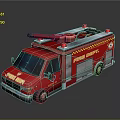 Red Fire Rescue Truck With Ladder And Emergency Lights On Roof