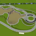 Scenic Park Landscape With Winding Pathways Pond Bench And Lush Greenery