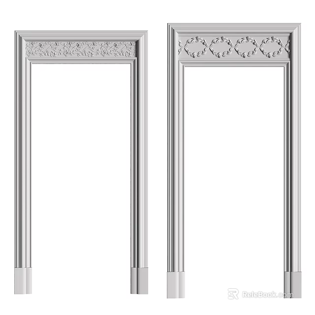 Ornate Door Frames With Detailed Molding Lines 3d model 