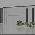 Modern Gray Metal Gate With White Wall Black Accent Lines And Green Plants
