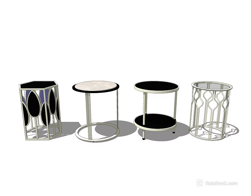 Stylish Round Side Tables With Various Designs Metal Frames And Decorative Bases 3d model