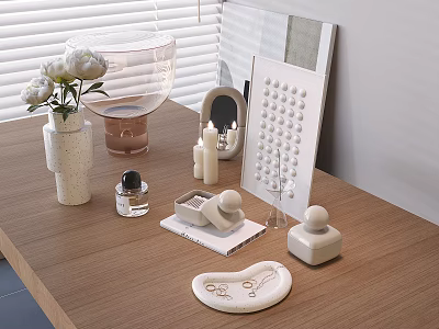 Modern Tabletop Decorative Ornaments Set With Flowers Vase Candles And Plate 3d model