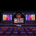 Vibrant Event Venue With Neon Signs Metal Frames And Illuminated Floor Patterns