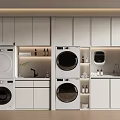 Modern White Balcony Cabinets With Washing Machines Sink Storage Shelves And Toiletries