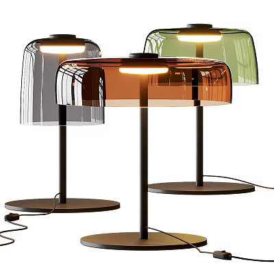 Stylish Colorful Table Lamps With Transparent Green Amber Shades And Black Metal Stands 3d model