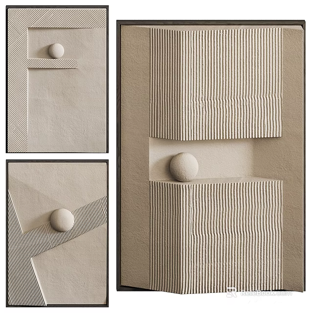 Minimalist Wall Decor With Geometric Shapes Striped Patterns And Sphere 3d model 