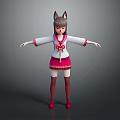 Cat Eared Girl Character Wearing School Uniform With Pink Skirt Red Bow And White Top