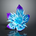 Cartoon Scene Of Blue And Purple Shiny Flower With Layered Petals On Dark Background