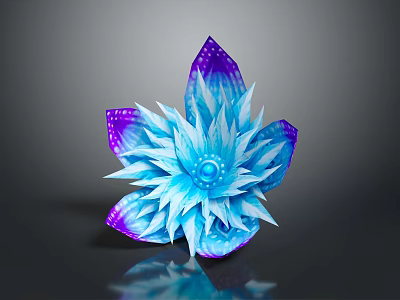 Cartoon Scene Of Blue And Purple Shiny Flower With Layered Petals On Dark Background 3d model