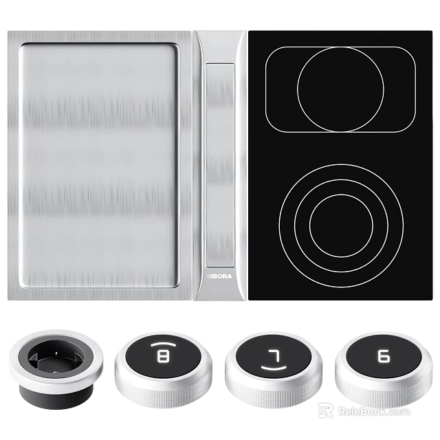 Modern Kitchen Appliance With Stainless Steel Panel Black Induction Cooktop And Control Knobs 3d model 