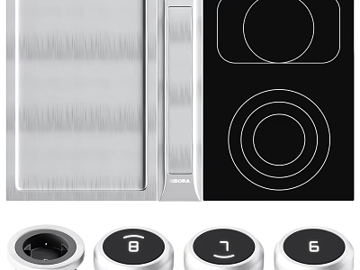 Modern Kitchen Appliance With Stainless Steel Panel Black Induction Cooktop And Control Knobs 3d model
