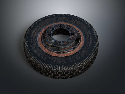 Vintage Industrial Style Tire Shaped Coffee Table With Textured Design And Rusted Rim 3d model